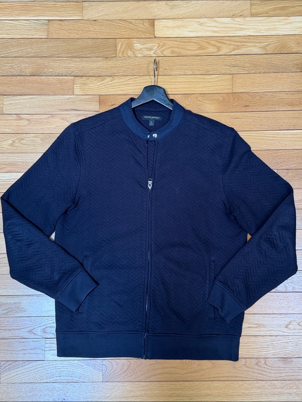 Banana Republic Men's Navy Black Quilted Zip-Up Sweater Jacket